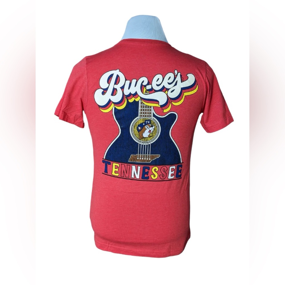 Buc-ees Tennessee Guitar Heather Red Ringer Neck Adult Unisex T-Shirt-Small